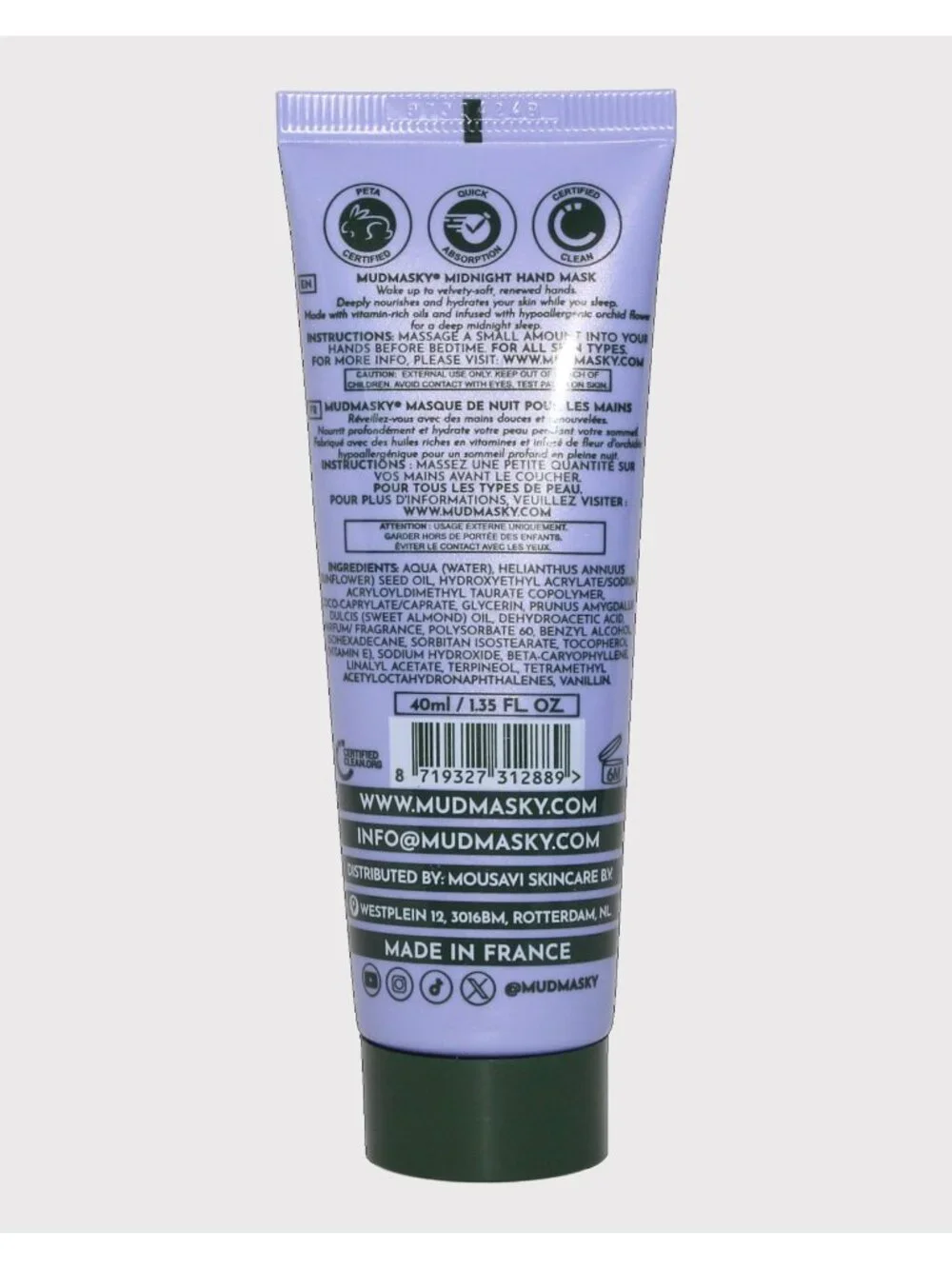 Mudmasky Hydrating Deeply Nourishing Non-Sticky 1.35 oz. Midnight Hand Mask